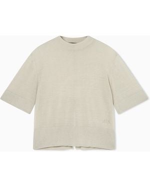 ARMANI EXCHANGE Linen Blend Top With Back Slit - White