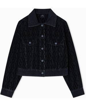 ARMANI EXCHANGE Denim Jacket With All-Over Monogram Motif - Black