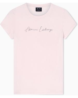 ARMANI EXCHANGE Slim-Fit Cotton Jersey T-Shirt With Script Logo Essential - Pink