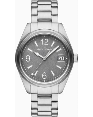 ARMANI EXCHANGE Three-Hand Date Stainless Steel Watch - Blanco