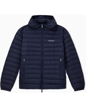 ARMANI EXCHANGE Quilted Nylon Down Puffer Jacket With Hood Essential - Blue