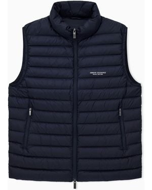 ARMANI EXCHANGE Quilted Full-Zip Down Vest With A High Collar Essential - Blue