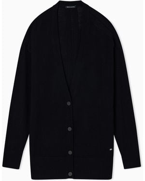 ARMANI EXCHANGE Oversized Wool Blend Cardigan - Blue