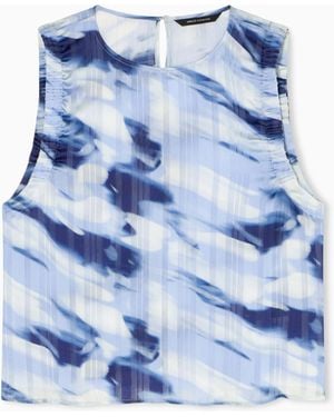 ARMANI EXCHANGE Lightweight Georgette Top With Printed Stripes - Blue