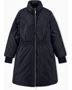 ARMANI EXCHANGE Abrigo Largo Jacquard De Nailon Reciclado Con Capucha - Azul