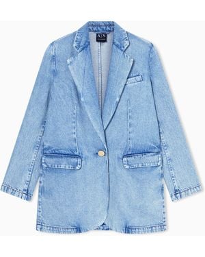 ARMANI EXCHANGE Oversized Rigid Cotton-Lyocell Denim Jacket - Blue