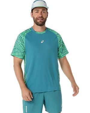 Asics Padel Court All Over Print Ss Top - Blue