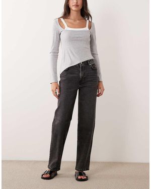 Miss Selfridge Vaqueros De Pernera Recta Con Lavado Oscuro De -Negro - Blanco