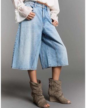 Bershka Slouchy Ankle Boots - Blue