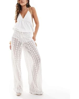 Bershka Crochet Wide Leg Trousers - White
