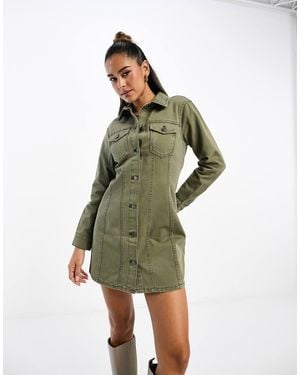 ASOS Denim Fitted Shirt Dress - Green