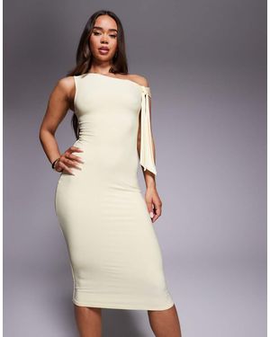 Missy Empire Double Sculpted Slinky One Shoulder Tie Midi Dress - Purple