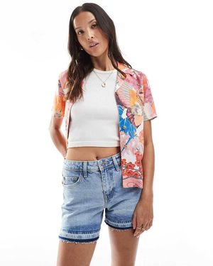 Superdry Mid Rise Cut Off Shorts - Blue