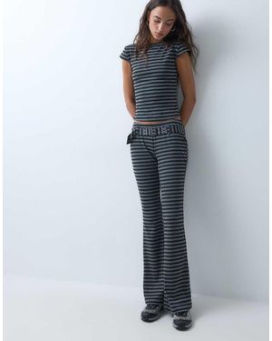 The Ragged Priest Low Rise Jersey Flare Trouser - Blue