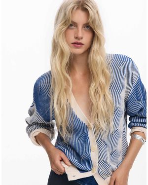 Desigual – zweifarbige strickjacke - Blau