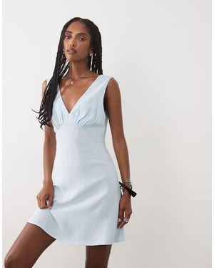 ASOS Mini Jurk Met Linnenlook, V-Hals En Halternek - Wit