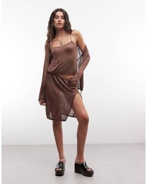 Monki Crochet Festival Knee Skirt - Brown