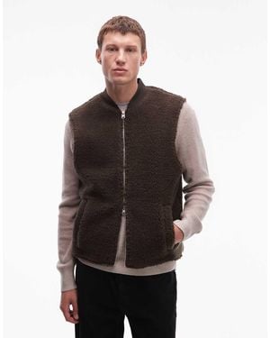 AllSaints Haven Logo Borg Gilet - Brown