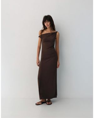 Pull&Bear Asymmetric Midi Dress - Brown