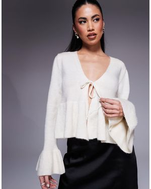 River Island Tie Front Frilly Cardigan - Grey