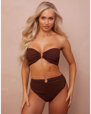 Wolf & Whistle Fuller Bust X Abby Benson High Waist Bikini Bottom With Gold Trim Detail - Brown