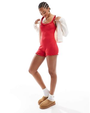 Cotton On Cotton On Pajama Rib Ruffle Boyleg Sleep Romper - Red