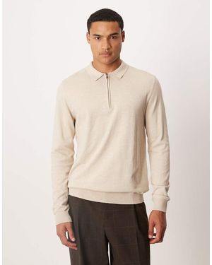 SELECTED Polo A Maniche Lunghe Color Crema Con Zip Corta - Neutro