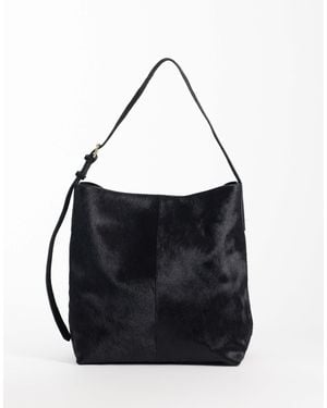 ASOS Hair On Leather Bucket Bag - Black