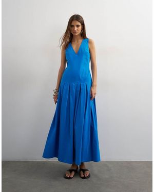 TOPSHOP Poplin Structured Dropped Waist Maxi Dress - Blue