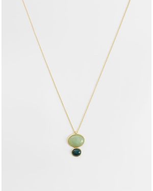 Mango Ketting Met Hangertje En Groene Steentjes - Wit