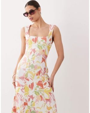 ASOS Square Neck Seam Detail Midi Dress - Multicolour