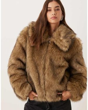 Abercrombie & Fitch Short Zip Front Faux Fur Jacket - Brown