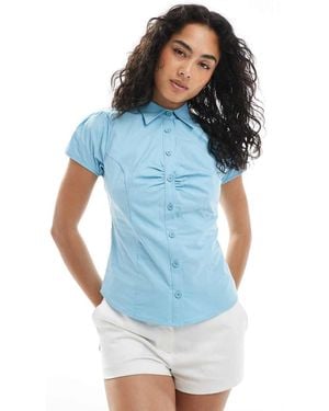 ASOS Poplin Fitted Cap Sleeve Shirt - Blue