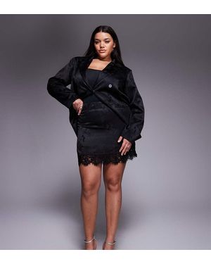 Renee Studio Floral Satin Jacquard Lace Trim Mini Skirt Co-Ord - Black