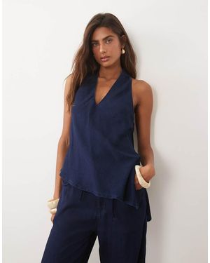 Mango Giselle Halterneck Denim Co-ord Top - Blue