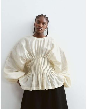 ARRANGE Organza Volume Sleeve Pleated Cinched Waist Top - Natural