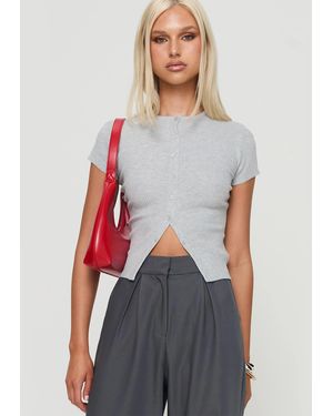 Princess Polly Suzu Fine Rib Knit Button Up Top - White