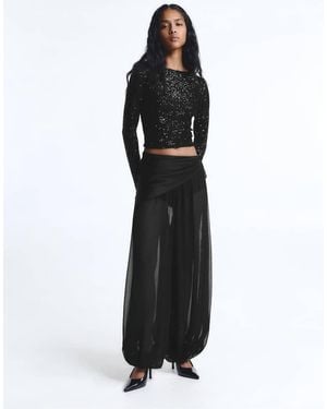 Pull&Bear Long Sleeve Sequin Top - Black