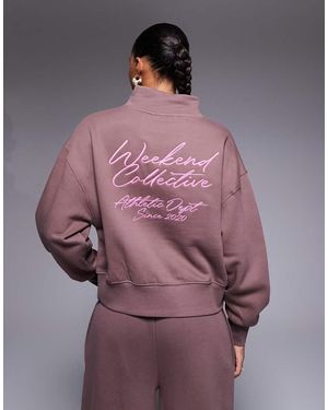 ASOS Weekend Collective Heavyweight Funnel Neck Sweat With Scribble Embroidery - Purple