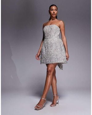 Jarlo Sequin Structured Mini Dress With Bow Back - Grey