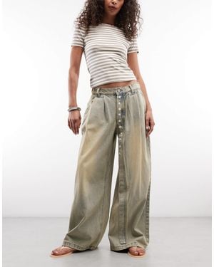 Daisy Street Wide Leg Jeans With Star Buttons - Blue