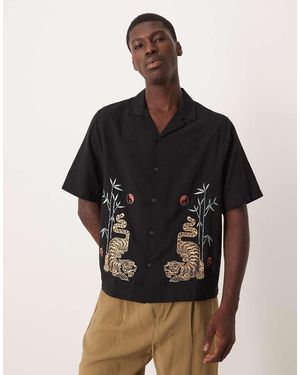 ASOS Camicia Squadrata Comoda Nera Con Ricamo - Nero