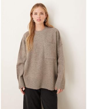 Pretty Lavish Exposed Seam Pocket Sweater - Natural