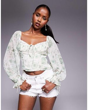 Love Triangle Blouse Met Ballonmouwen En Kanten Cups - Grijs