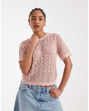 New Look Short Sleeve Pointelle T-shirt - Pink