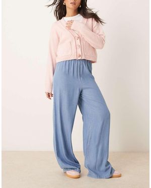Vila Broek Van Chambray Met Wijde Pijpen En Elastische Taille - Blauw