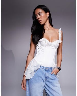 Oh Polly Caelie 3d Floral Applique Ruffle Playsuit - White