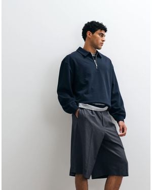ASOS Oversized Boxy Quarter Zip Polo - Blue