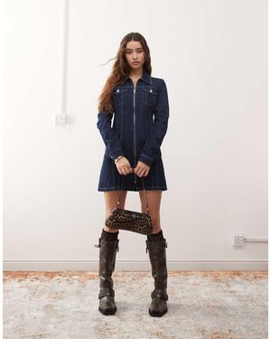 Miss Selfridge Denim Zip Shirt Dress - Blue