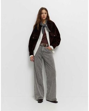 Pull&Bear Corduroy Wide-Leg Jeans - Grey